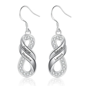 Personalized Family Names Infinity Earrings with Zirconia Drop Earrings