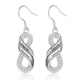 Personalized Family Names Infinity Earrings with Zirconia Drop Earrings