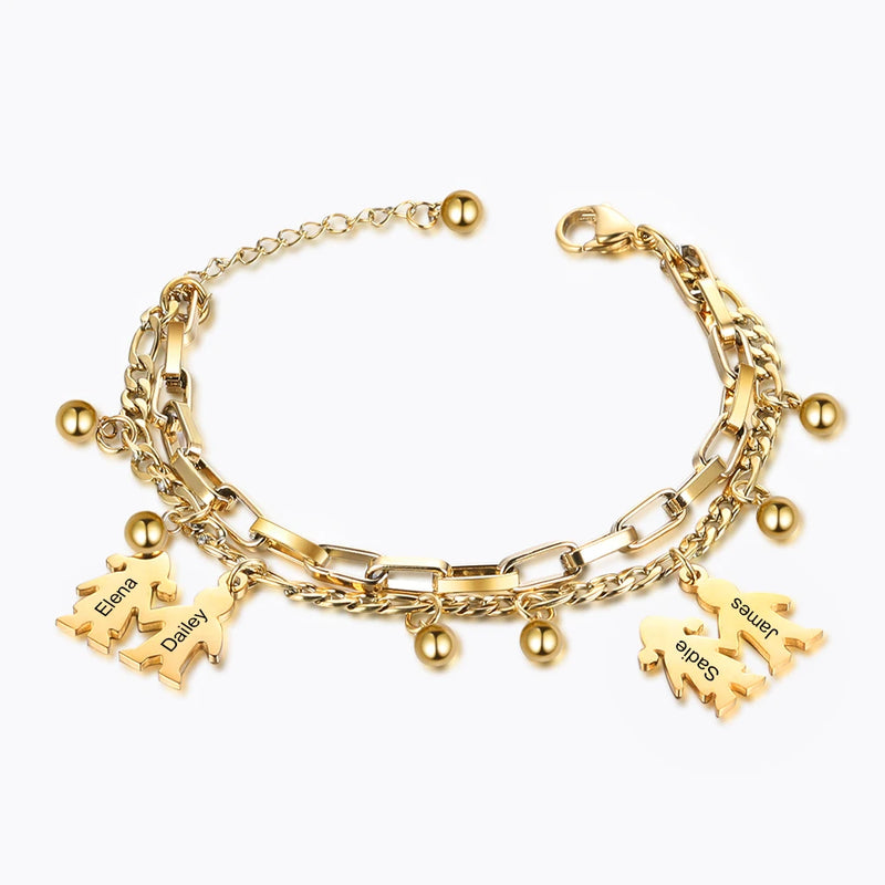 Personalized Engraved Name Charms Bracelet for Women