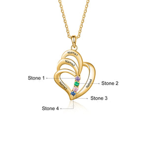 Engraved 4 Names Pendant Mother Necklace with Birthstone