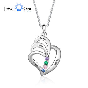 Engraved 4 Names Pendant Mother Necklace with Birthstone