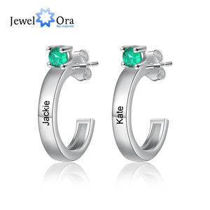 JewelOra Name Earrings with Birthstone Studs