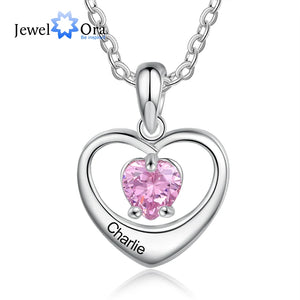 Personalized Heart Necklace with Birthstone & Name Engraving