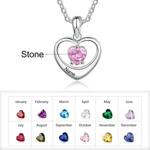 Personalized Heart Necklace with Birthstone & Name Engraving
