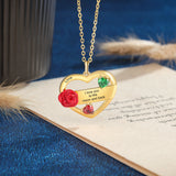 Personalized Mother Necklace with 2 Birthstones and Engraved Name Heart Pendant