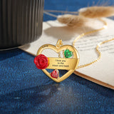 Personalized Mother Necklace with 2 Birthstones and Engraved Name Heart Pendant