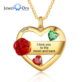 Personalized Mother Necklace with 2 Birthstones and Engraved Name Heart Pendant