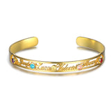 JewelOra Name Cuff Bangles for Women Personalized 5 Birthstone Bracelets