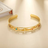 JewelOra Name Cuff Bangles for Women Personalized 5 Birthstone Bracelets