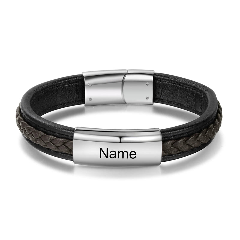 Personalized Engraved Leather Bracelet for Men