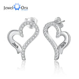 Personalized Name Engraved Heart Stud Earrings with CZ - Birthday Gift