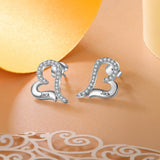 Personalized Name Engraved Heart Stud Earrings with CZ - Birthday Gift