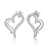 Personalized Name Engraved Heart Stud Earrings with CZ - Birthday Gift
