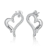 Personalized Name Engraved Heart Stud Earrings with CZ - Birthday Gift