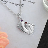 JewelOra Name Necklace with 2 Birthstones - Baby Feet Engraved Necklace