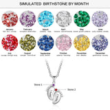 JewelOra Name Necklace with 2 Birthstones - Baby Feet Engraved Necklace