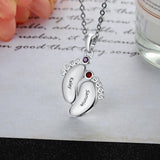 JewelOra Name Necklace with 2 Birthstones - Baby Feet Engraved Necklace