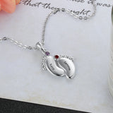 JewelOra Name Necklace with 2 Birthstones - Baby Feet Engraved Necklace