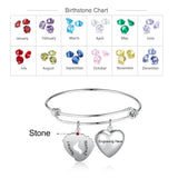 Custom Birthstone Heart Locket Bangle Bracelet with Engraving