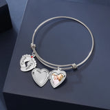 Custom Birthstone Heart Locket Bangle Bracelet with Engraving