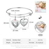 Custom Birthstone Heart Locket Bangle Bracelet with Engraving
