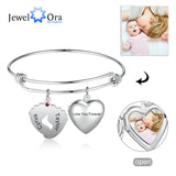 Custom Birthstone Heart Locket Bangle Bracelet with Engraving