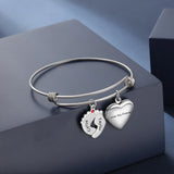 Custom Birthstone Heart Locket Bangle Bracelet with Engraving