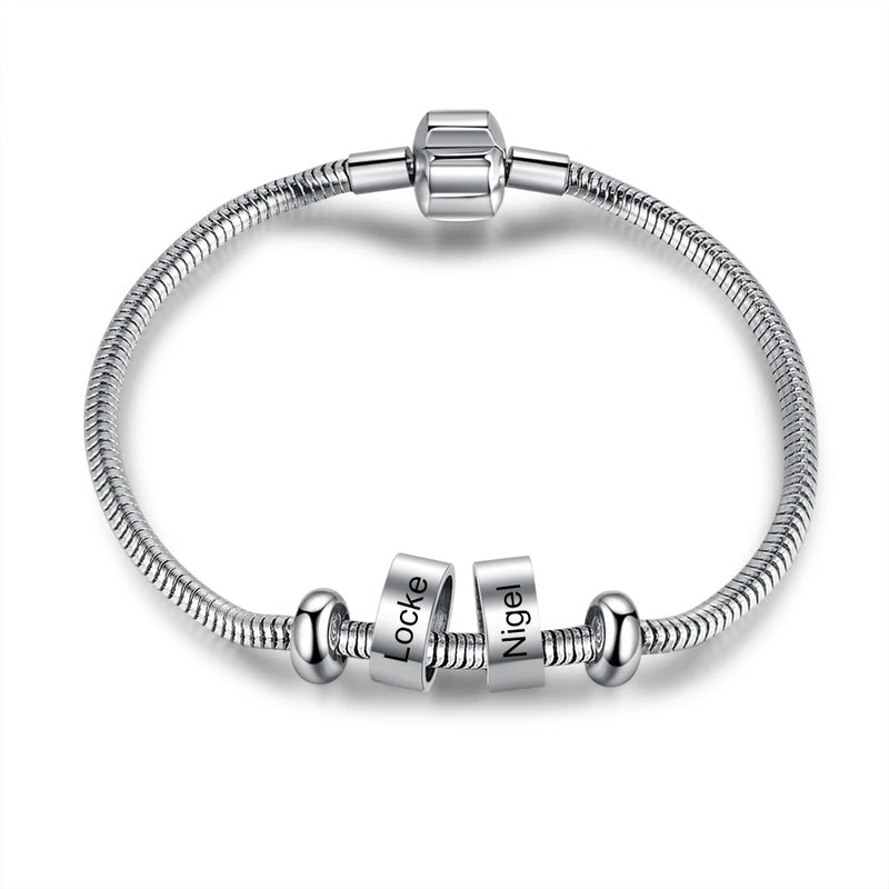 Personalized Stainless Steel Name Beads Bracelet for Men