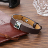 Custom Stainless Steel Photo Bracelet with Leather Charm for Women Men