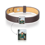 Custom Stainless Steel Photo Bracelet with Leather Charm for Women Men