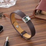Custom Stainless Steel Photo Bracelet with Leather Charm for Women Men