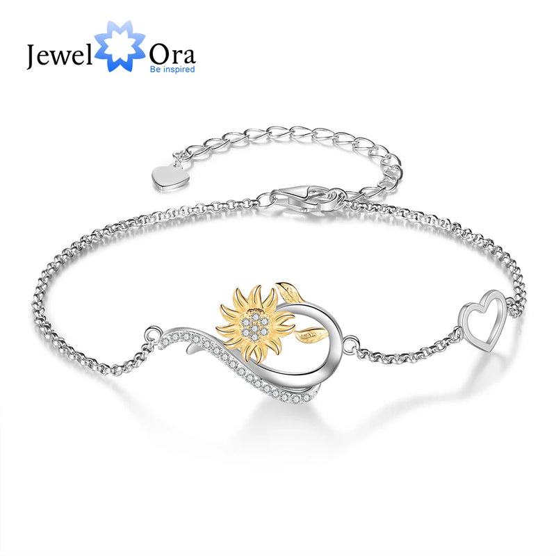 JewelOra Sunflower Bracelet with CZ Adjustable Chain