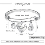 Engraved Name Bangles with Paw Bone Charms for Women