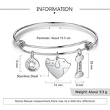 Engraved Name Bangles with Paw Bone Charms for Women