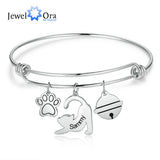 Engraved Name Bangles with Paw Bone Charms for Women