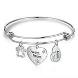 Engraved Name Bangles with Paw Bone Charms for Women