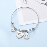 Engraved Name Bangles with Paw Bone Charms for Women