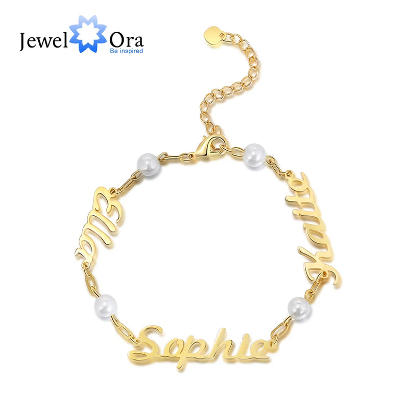 JewelOra Adjustable Chain Bracelet with Pearl & Nameplate Personalized Bracelet