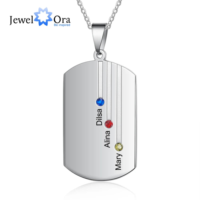 Personalized Name Square Pendant with Birthstone Necklace