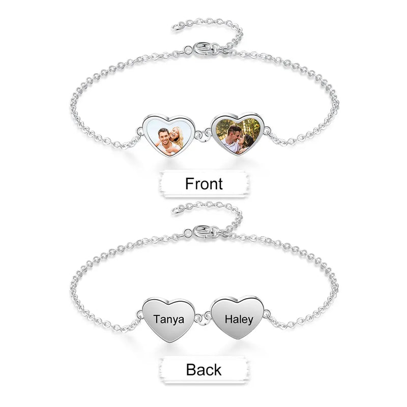 Custom Double Heart Chain Bracelet - Engraved Name Personalized Jewelry