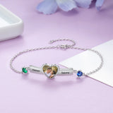 Personalized Name Bar Bracelet with Birthstone Heart