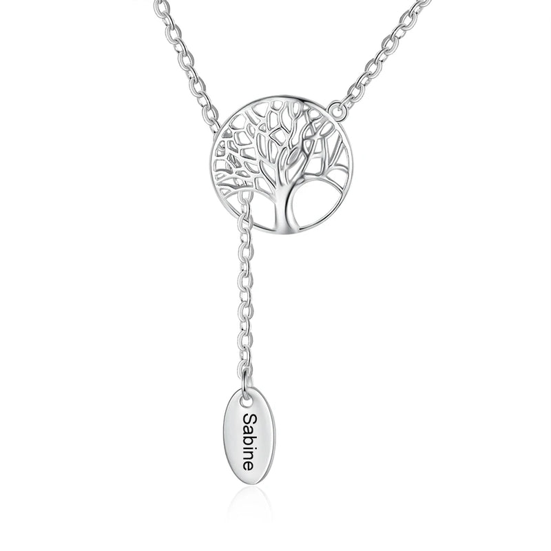 Tree Of Life Name Necklace with Leaves Y-shaped Pendant