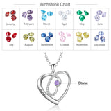 Personalized Birthstone Necklace Heart Pendant Name Engraved Jewelry