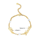 Personalized 2 Nameplate Bracelets with Pearl Name Letter Adjustable Chain
