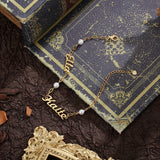 Personalized 2 Nameplate Bracelets with Pearl Name Letter Adjustable Chain