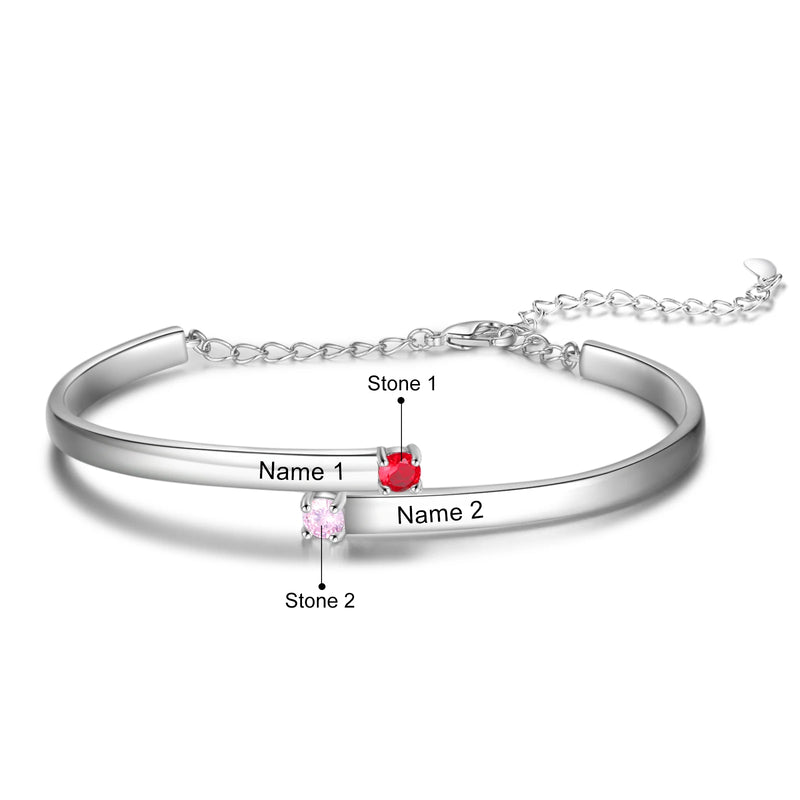 Personalized Family Bracelet w/ 4 Birthstones & Names Engraved