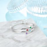 Personalized Family Bracelet w/ 4 Birthstones & Names Engraved
