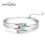 Personalized Family Bracelet w/ 4 Birthstones & Names Engraved