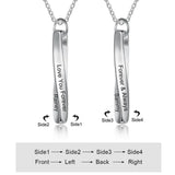 Custom 4 Sides Engraved Twisted Bar Necklace Stainless Steel Name Pendant