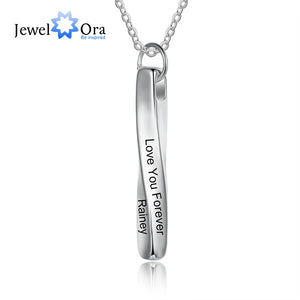Custom 4 Sides Engraved Twisted Bar Necklace Stainless Steel Name Pendant